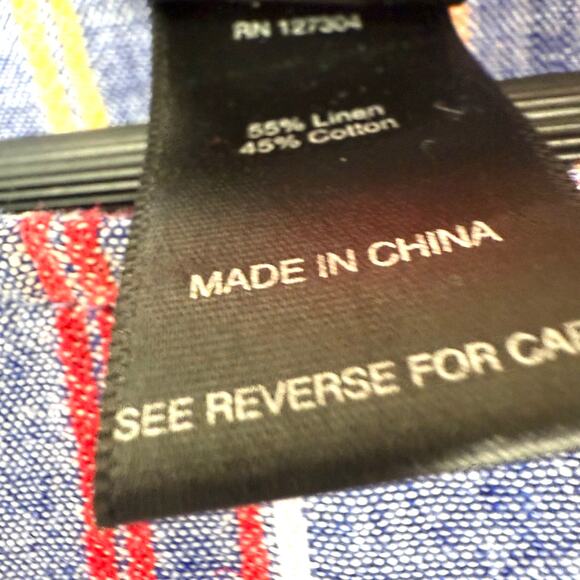 Ali Miles LINEN BLEND Sz PS Petite Small Blue Wearable Art Blouse Shirt Top - Picture 3 of 9